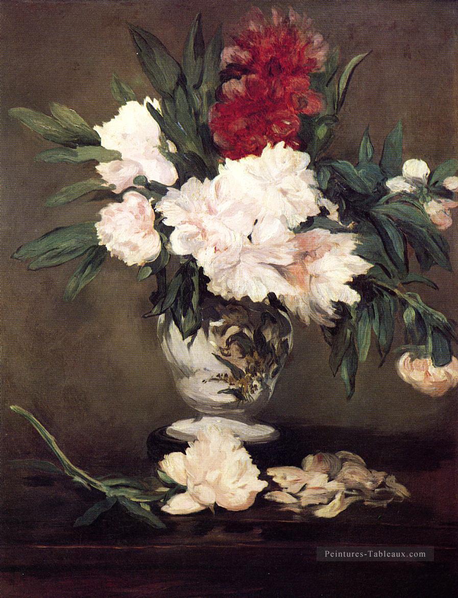 Vase de pivoines sur un petit piédestal Eduard Manet Fleurs impressionnistes Peintures à l'huile